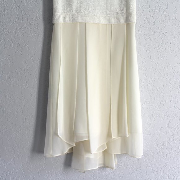 BCBGeneration Jacquard & Chiffon Fit & Flare Dress Size 0 Ivory flowy hi-lo - Picture 4 of 13